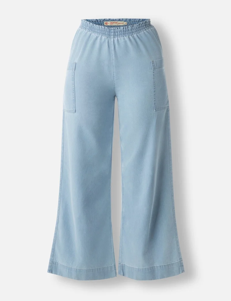 inkd Seaside Slate Women's Wide Leg Jeans - High-Rise | 100% Cotton| Enzyme Wash | Elasticated Waistband | Jeans for Women for Women | Best Price UAE